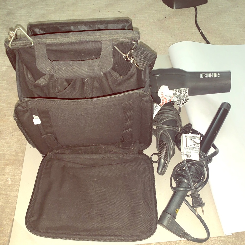 hair travel case + blow dryer and curling iron